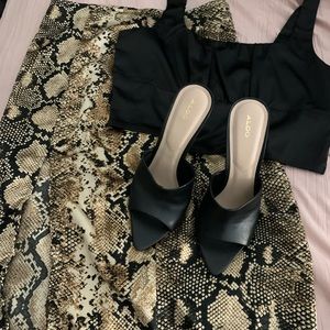 Aldo black leather mule open toe pointed heels